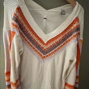 Free People Balloon sleeve Crochet thermal top